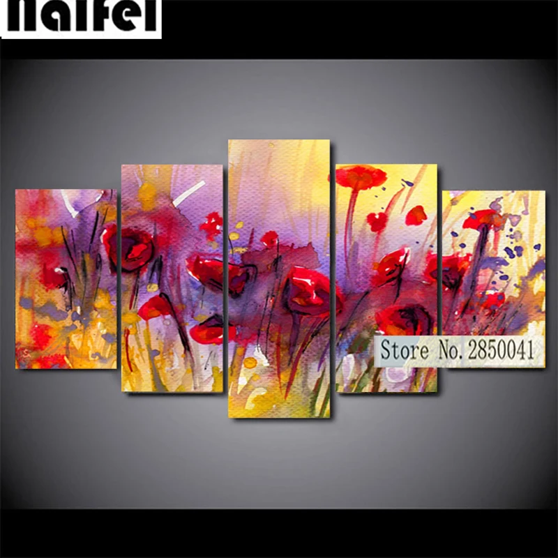 

5pcs,5d Diy Diamond Painting Cross Stitch Kit"Poppies flower"Diamond Embroidery Mosaic decoration home,christmas gift,stickers