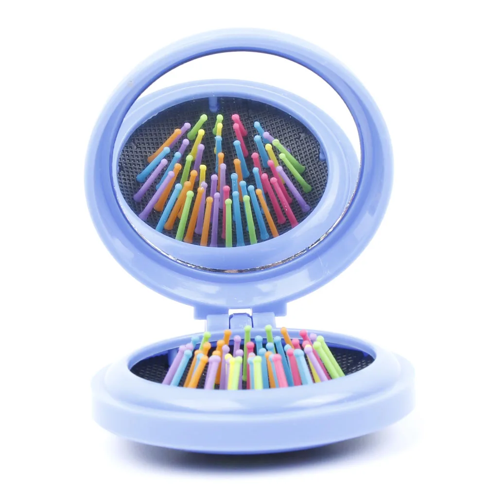 

1 Pcs New Girls Portable Mini Folding Comb Airbag Massage Round Travel Hair brush With Mirror Cute Round Hair comb