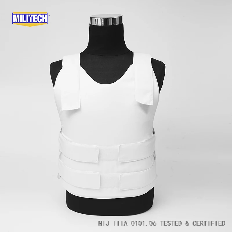 Militech White NIJ IIIA 3A and Level 1 Stab Concealable Twaron Aramid
Bulletproof Vest Covert Ballistic Bullet Proof Vest