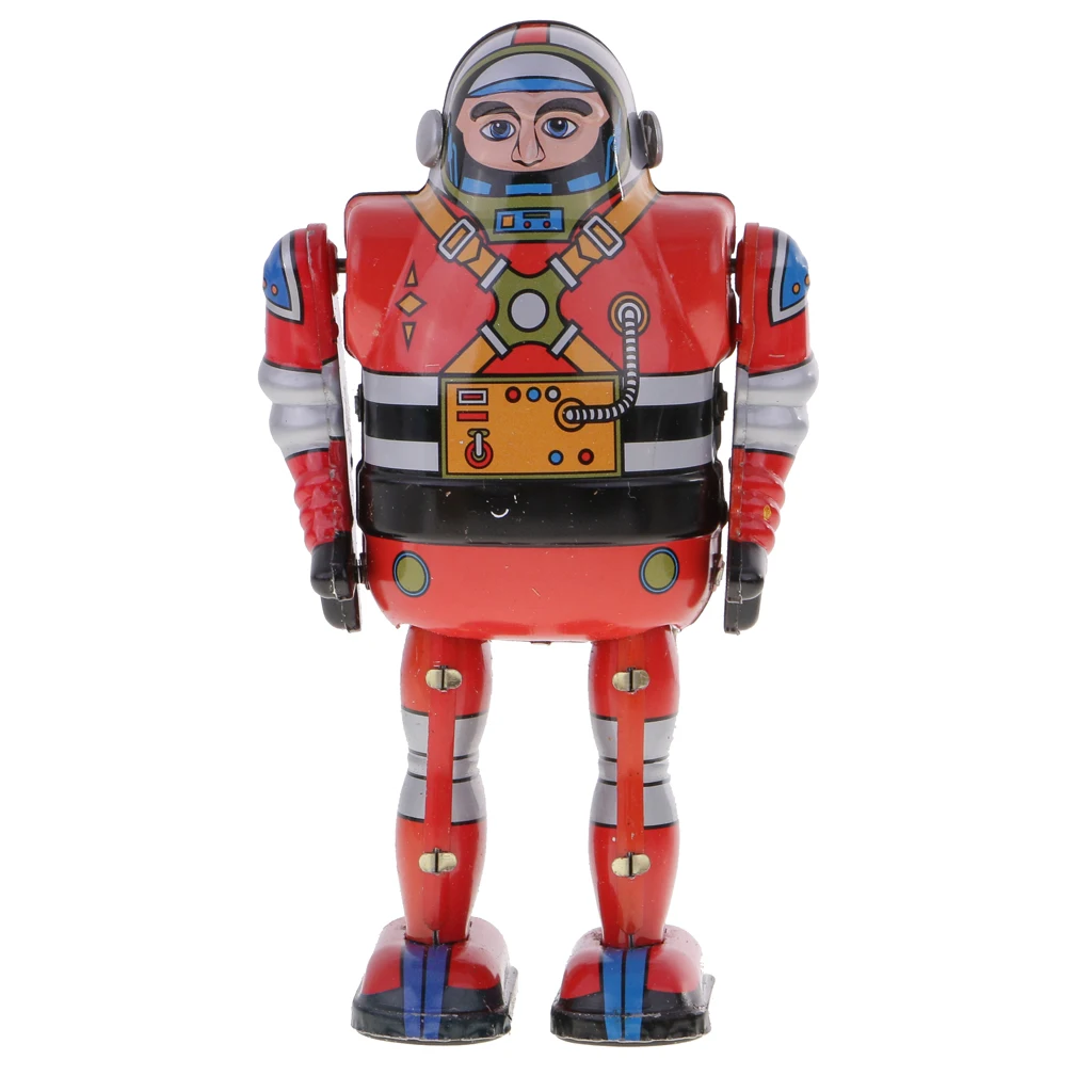MagiDeal 1Pc Retro Wind Up Clockwork Mechanical Walking Tin Astronaut Robot for Children Boys Birthday Gift