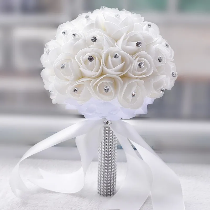 2018 Bridal Bouquet De Mariage Crystal White Ivory Wedding 2018 Bridal Bouquet De Mariage Crystal White Ivory Wedding Bridesmaid Artificial Bouquets Noiva Flower Rose In From