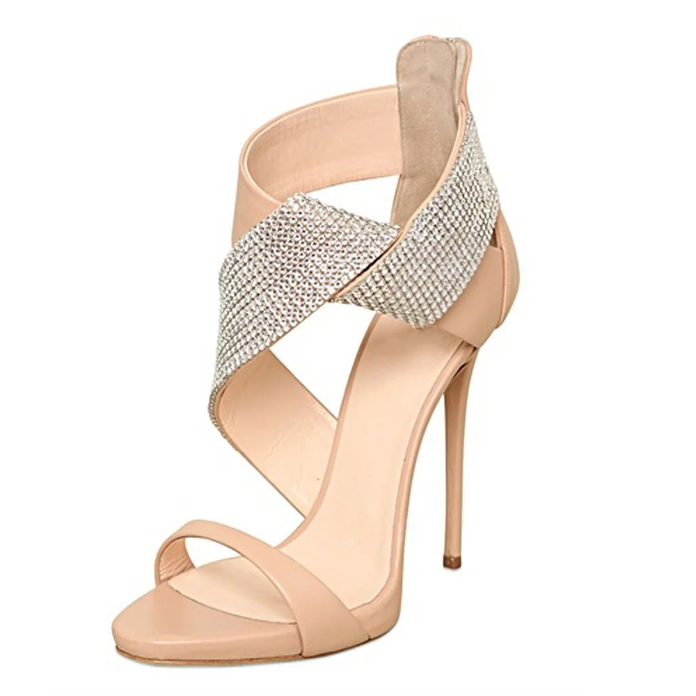 

Concise Elegant Crystal Patent Leather High Heel Sandals Woman Open Toe Thin Heels Summer Fashion Party Dress Shoes