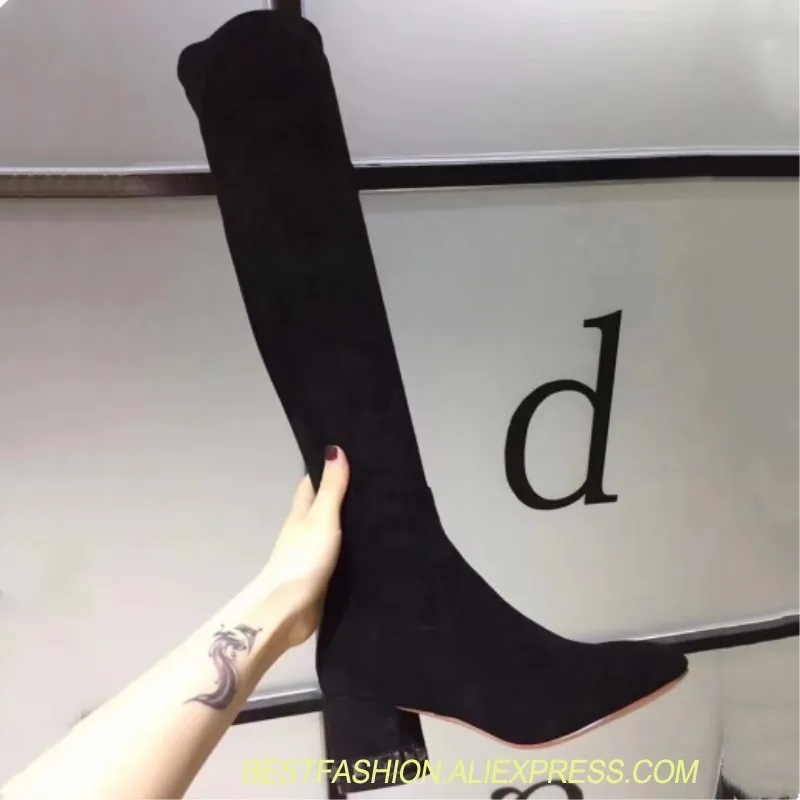 

The mrivet high heel women's boots sexy fashion designer shoes over knee boots elastic thick heel boots platform shoes women