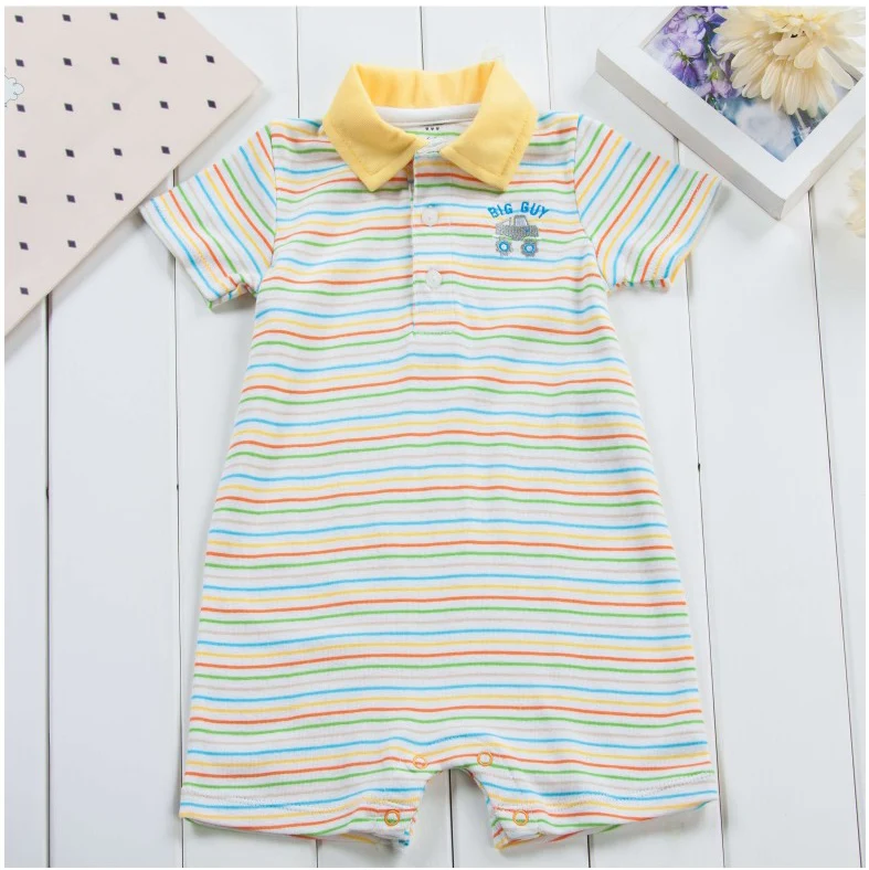 

Hot Summer Baby Rompers New Baby Boys Clothes Cartoon Bear Deer Casual Stripe Short-sleeved Jumpsuit Toddlor Infant Clothing