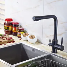 Две Ручки Твердой Латуни Кухня Раковина Кран Смесителя Двойной Ручки На Бортике Кран