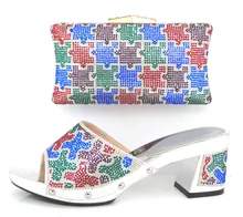 silver! Italian shoes with matching bag with rhinestone, open toe style high heels for wedding / party, Free Shipping HX1-10