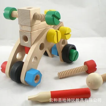

30 pcs/lot Wooden blocks children's disassembly and assembly combination change nut car puzzle DIY assembly toys