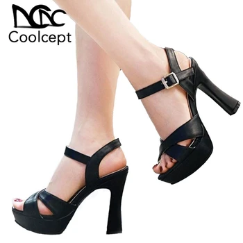 

Coolcept Gladiator Women High Heels Sandals Solid Color Buckle Open Toe Platform Shoes Sexy Brand Women Footwear Size 32-43