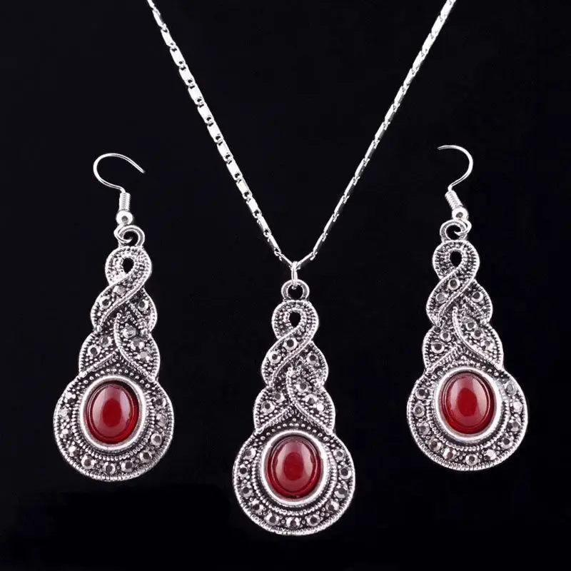 Moda 3 шт./компл. Для женщин ювелирные изделия из тибетского серебра CZ подвеска-кристалл на цепочке Цепочки и ожерелья серьги круглые Moda ювелирные наборы - Окраска металла: T03
