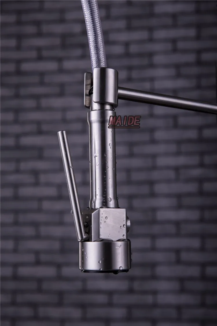 Robinet d\'évier de cuisine en acier inoxydable à poignée unique, haut de 60cm, pulvérisateur extractible en acier inoxydable