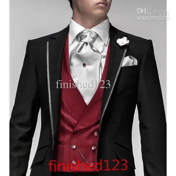 Custom Design Black Groom Tuxedos Groomsmen Men Wedding Suits Prom Clothing jacket+pants+waistcoat+tie BM:577