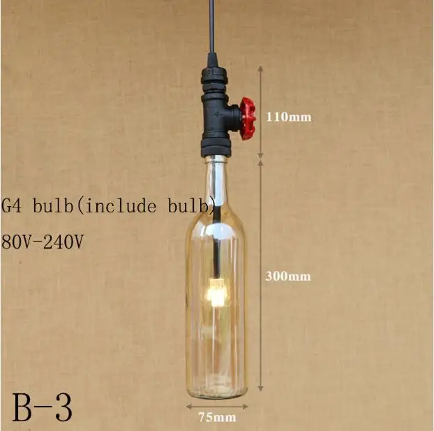 Промышленные лампы винтажные стеклянные бутылки абажур подвесной светильник Внутреннее освещение G4 подвесной светодиодный светильник для столовой бара - Цвет корпуса: B-3