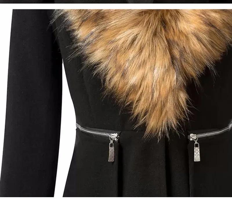 Черное Женское пальто, зимняя женская парка, длинные ветрозащитные куртки, пальто из шерсти альпаки, женские воротники из кроличьего меха, сшитая шерсть 50