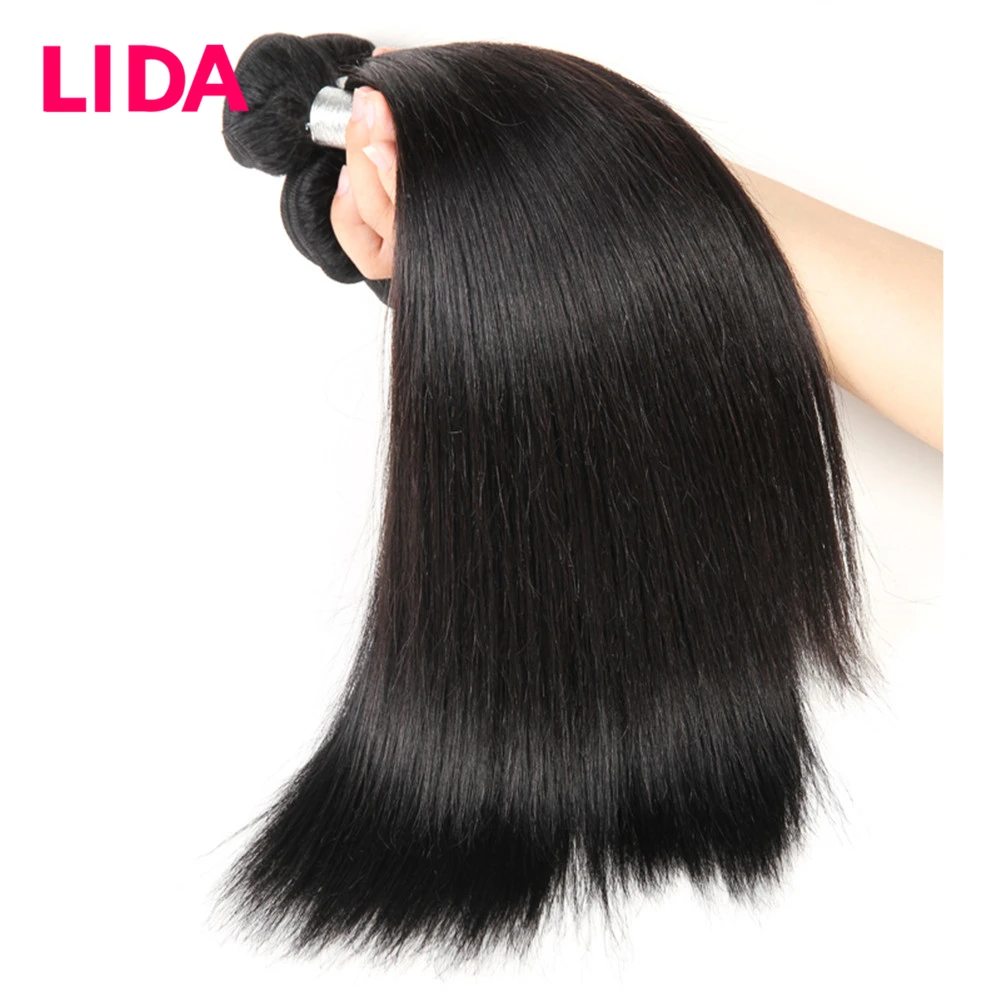 100% Human Hair Extensions Brazilian Straight Hair Bundles Natural Black Remy Human weaving 3 Bundles Deal 100g/PC LIDA