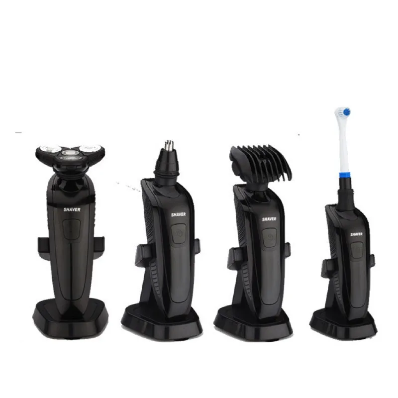 

4 in 1 Rechargeable Men's Grooming Set 4D Floating Electric Shavers/ Hair Clipper/ Nose Trimmer and Toothbrush Waterproof