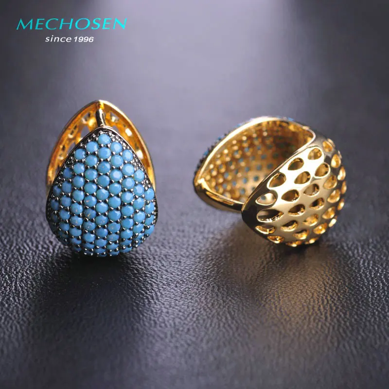 

MECHOSEN Elegant OL Style Cubic Zirconia Stud Earrings Water Drop Shape Gold-color Copper Brincos Jewelry Oorbellen Bijouterie