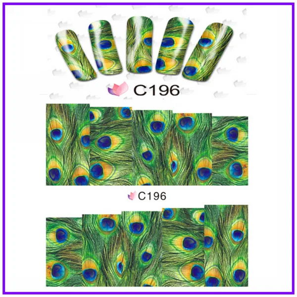 Дизайн ногтей Красота водная наклейка слайдер стикер для ногтей морской под морем Павлин перо волнистый диск морские водоросли C196-203