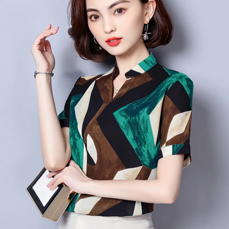 Vente 2018 Femmes Tops et Blouses D été À Manches Courtes Imprimer Chemisier En Mousseline plus size Femmes Vêtements Chemise Décontractée Blusas Feminina