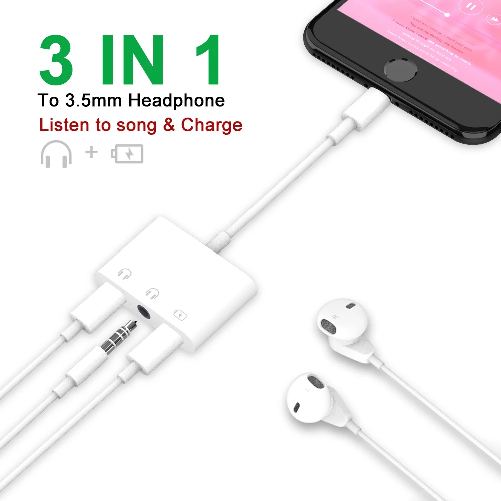 Portefeuille 3in1 адаптер для iPhone X 10 XS MAX XR 8 7 Aux ММ 3 5 мм аудио наушники сплиттер двойной