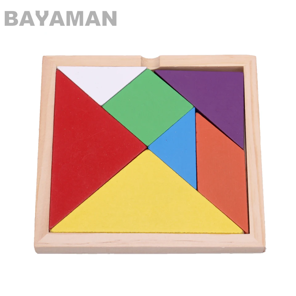 

Wooden Tangram 7 piece Jigsaw Puzzle Intelligent Educational Toys Colorful Square IQ Game for Children