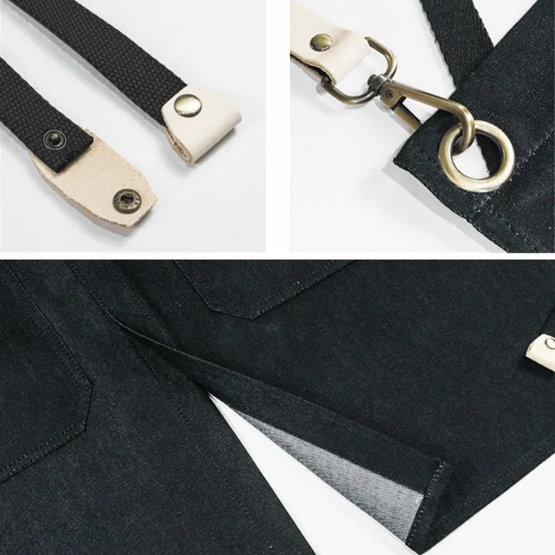 Split Leg Black Gray Denim Crossback Cotton Straps E24-10