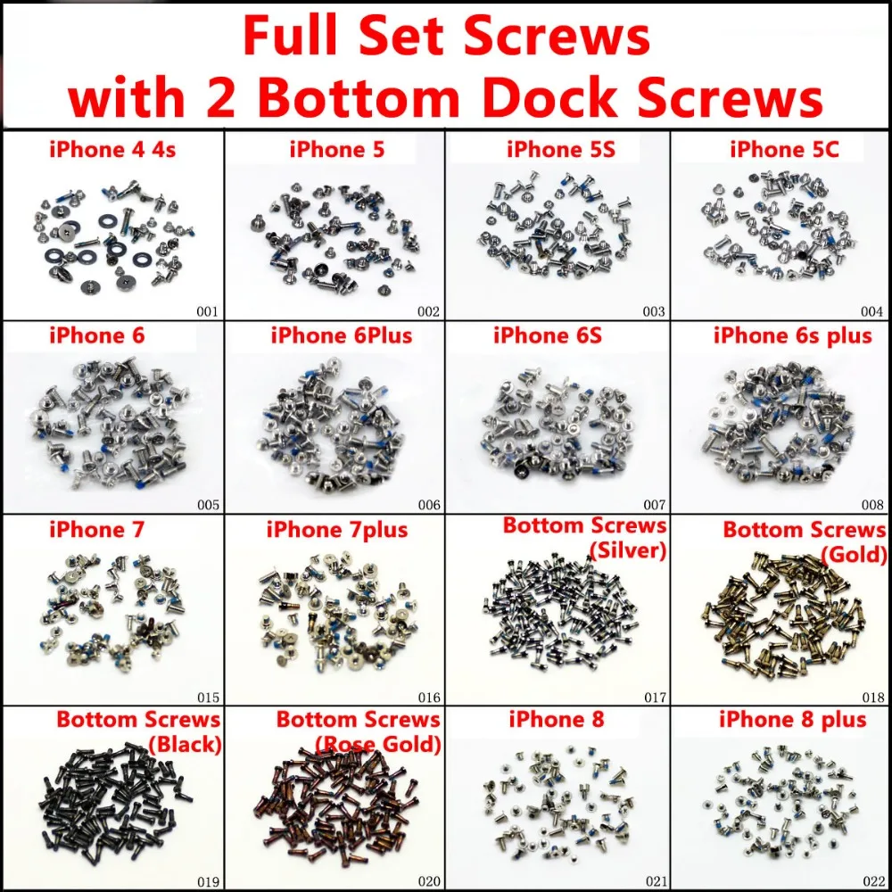 

Message for Bottom Screws Color Full Screw Set for iPhone 4 4S 5C 5S 5G 6G 6s 6 7 7P 8 8 plus X