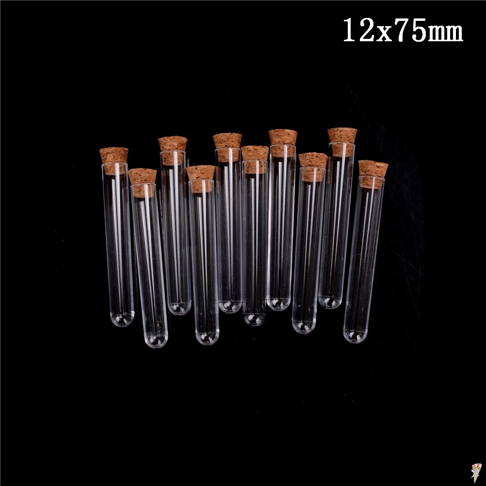 

10pcs Plastic Test Tube With Cork 3-inch 20ml Clear Lab Experiment Favor Gift Tube refillable Bottle 12*75mm