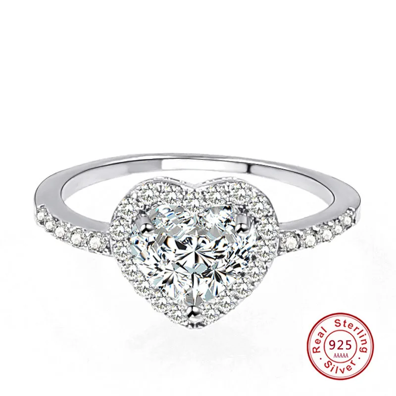 

2018 Spring Collection 925 sterling-silver-jewelry Sparkling Love Heart Ring Women fit rings jewelry for Gift jz03