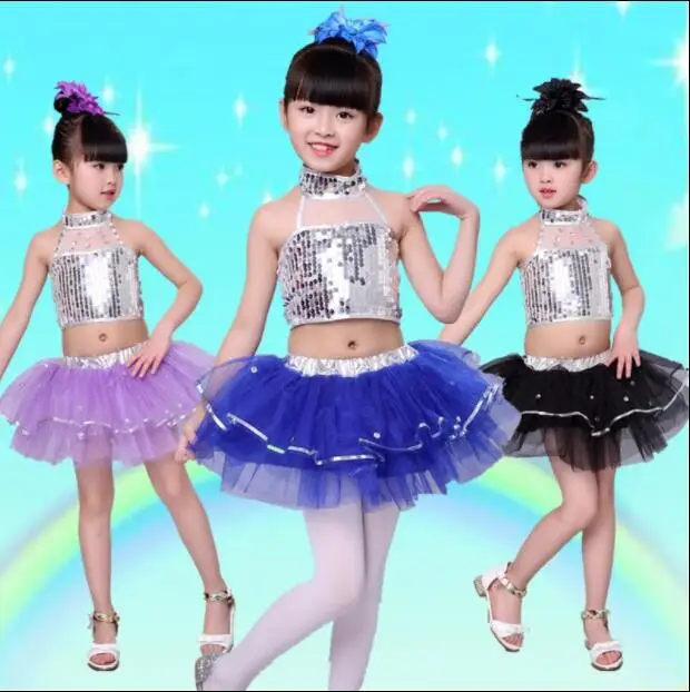 

New Girls Kids Children Stage Jazz Latin Dance Clothes Dancewear For Girls Sequins Tops+Tutu Skirts+Pants 3pcs Sets Tracksuit 29