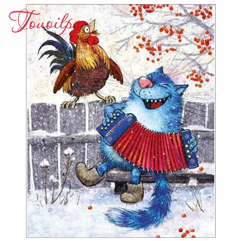 Diamond Painting Full drill square/round Blue cat and cock Mosaic DIY Cross Stitch Embroidery Home Decor | Дом и сад
