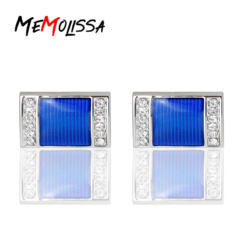 

Memolissa Luxury Cufflinks For Mens And Women Classic Blue Crystal Fashion Brand Cuff Botton High Quality Copper Cuff links