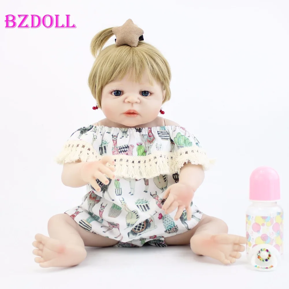 55 см цельное Силиконовое тело Baby-Reborn кукла блондинка игрушки новорожденная