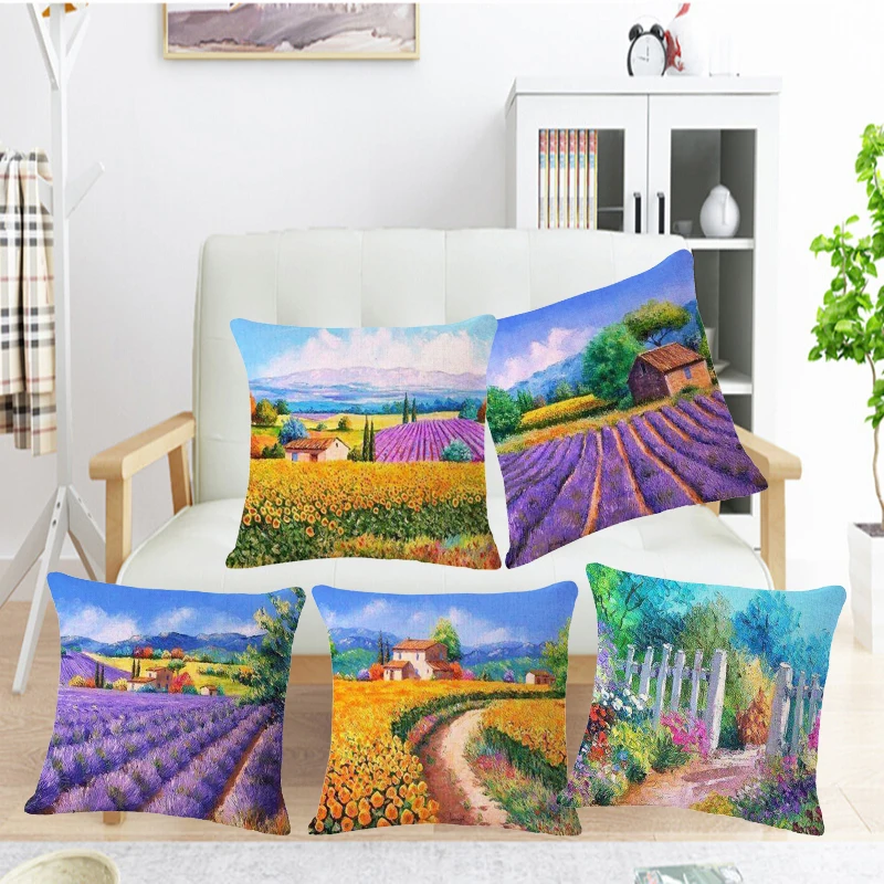 45x45cm Purple Conntryside Lavender Sofa Bed Home Decor Pillow Case Cushion Cover Hy Gifts High Quality In From