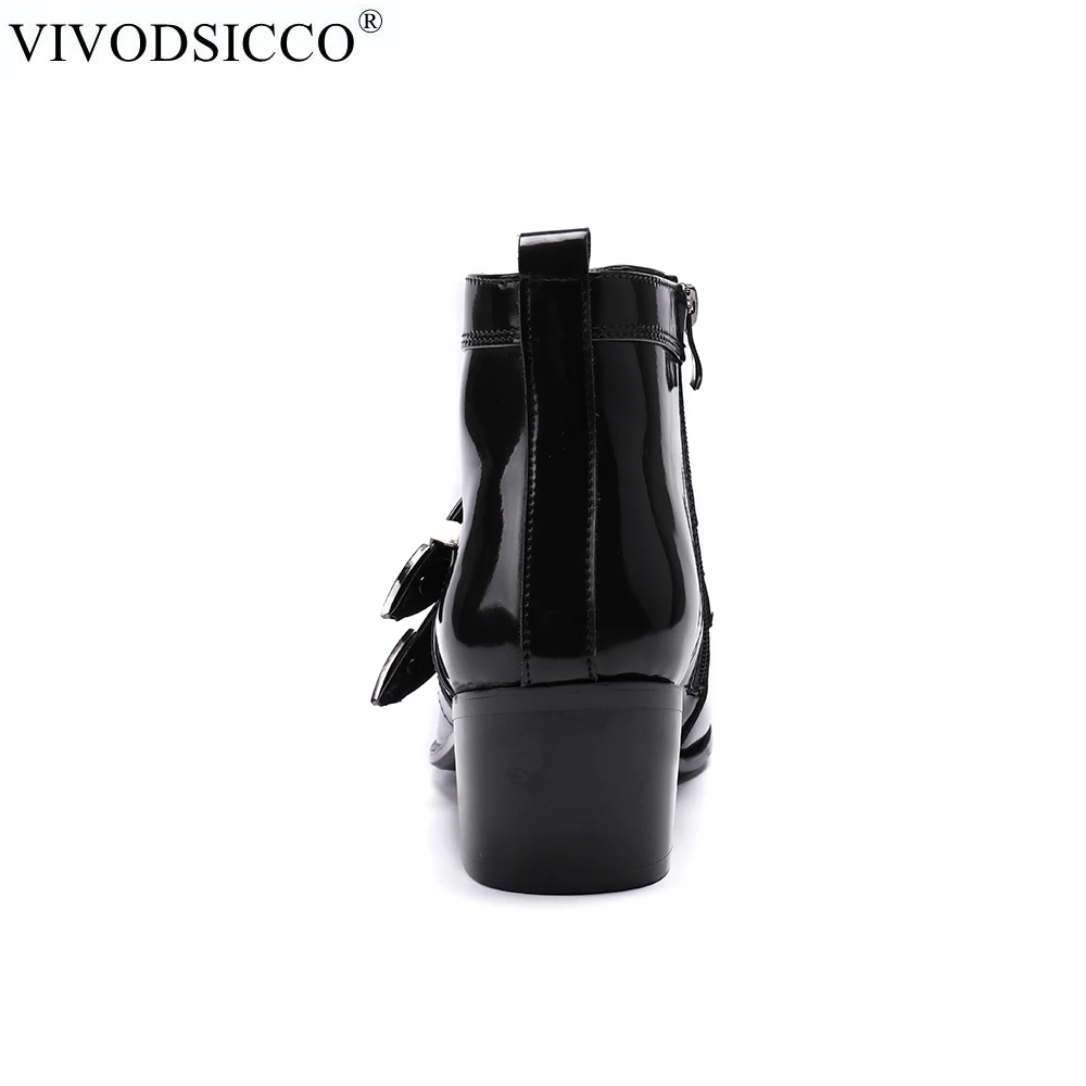 VIVODSICCO/Новые мужские ботильоны из натуральной кожи с двумя пряжками; Роскошные ковбойские мужские Ботинки Челси в западном стиле; мотоботы; модельные туфли