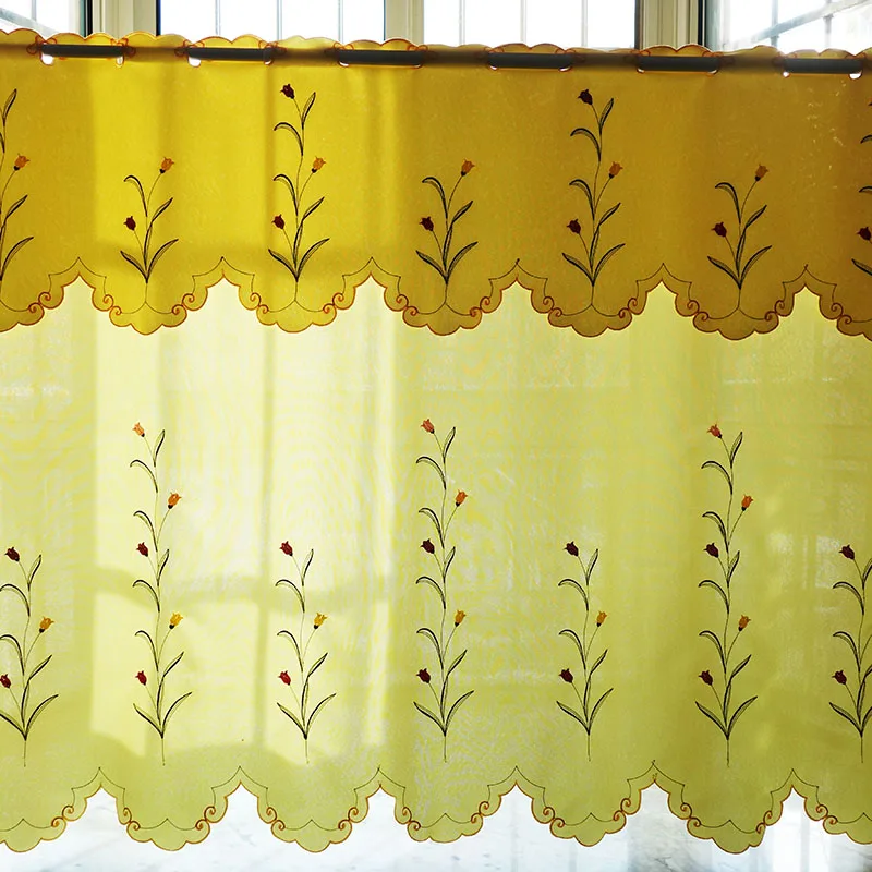 

2PCS/set rural embroidered floral Window door Curtain Tiers valance kitchen curtain 1 Tiers 1 valance M557