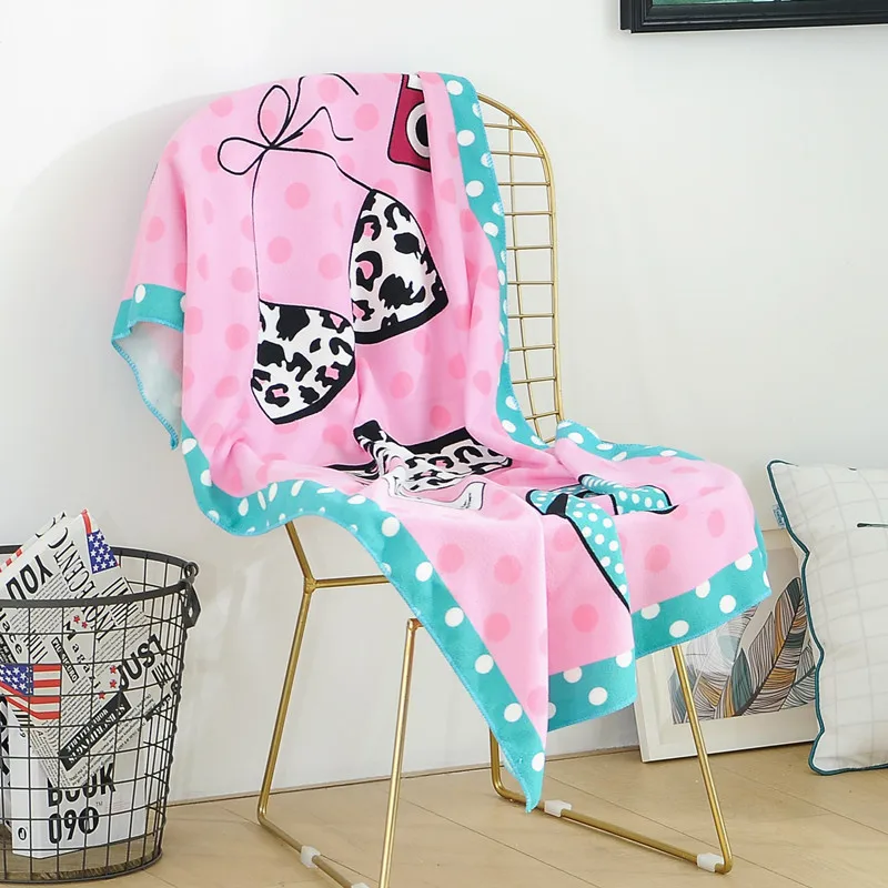

Creative Beach towels Microfiber Absorbent Cute Pattern Bath Towels Beach Towel Soft Quick-dry wrap towels love pink blanket