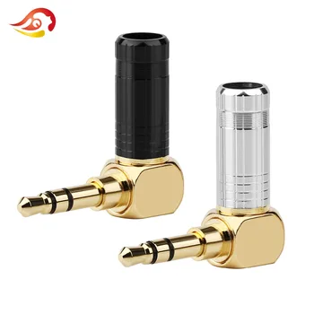 

QYFANG 3.5mm Plug Audio Jack 3 Pole Earphone Splice Adapter DIY HiFi Stereo Headphone Solder Wire Connector 90 Degree Bend Plug