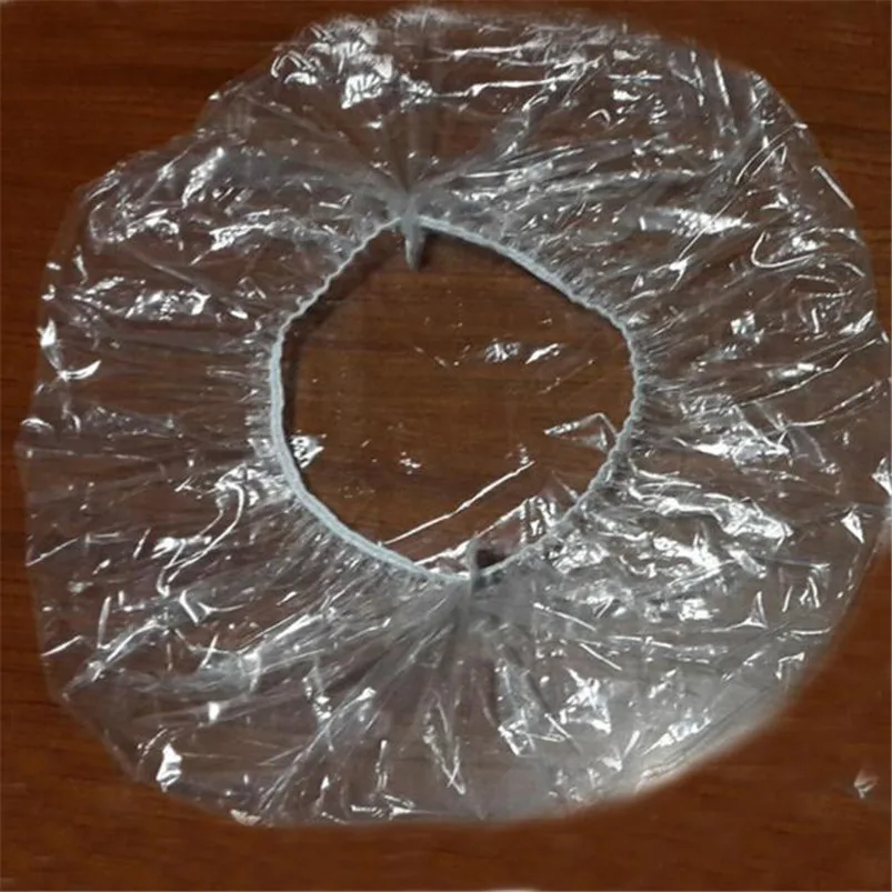 100pcs Clear Disposable Plastic Shower Bath Caps for spa Hair Salon shower cap new arrival #4N02#f (10)