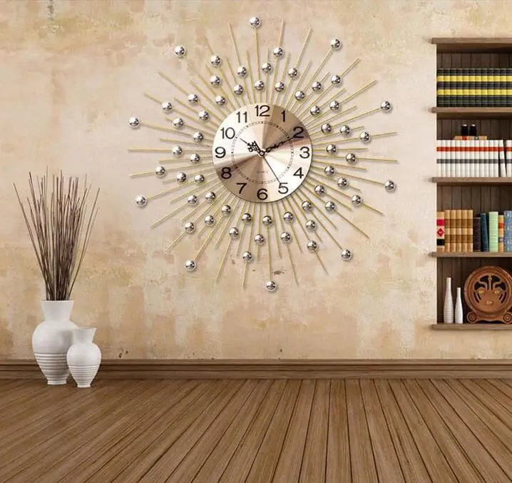 Европейские настенные часы из кованого железа, украшения, настенные подвесные Настенные обои под металл, украшения для дома, гостиной, 3D Настенные Золотые бесшумные Colcks
