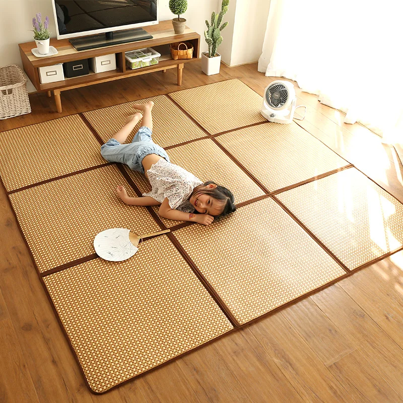 

Infant Shining Folding Rattan Carpet 130X195CM Tatami Rug 1CM Thick Baby Play Mat Non-slip Bedroom Living Room Mat No Wash
