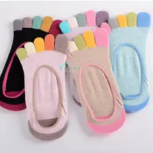 10 пар/партия! Новые модные женские летние хлопковые невидимые носки с пятью пальцами яркого цвета в стиле пэчворк с силиконовой нескользящей подошвой