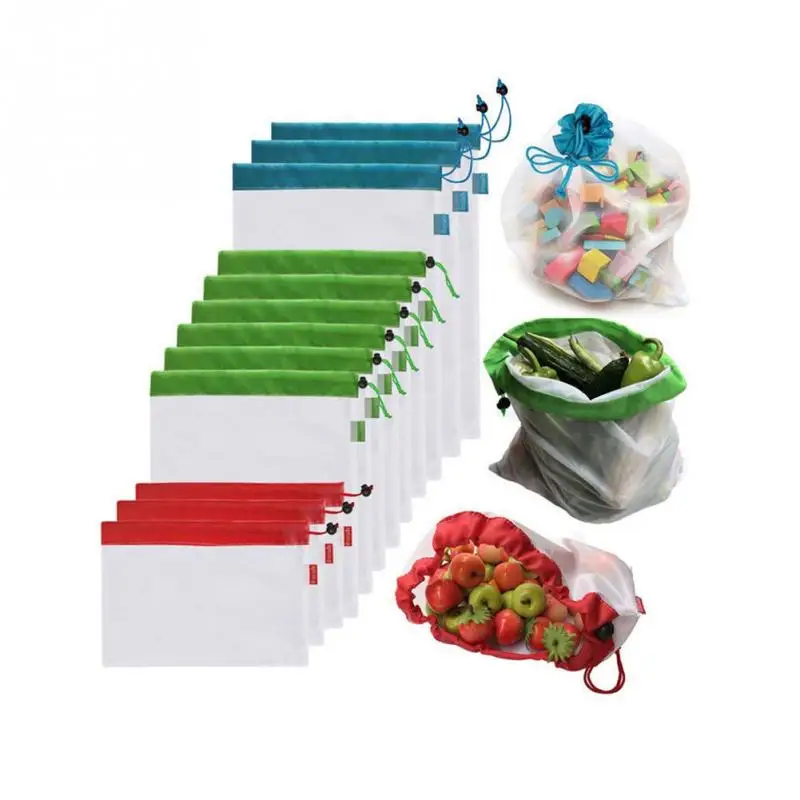 

5Pcs Eco-Friendly Reusable Mesh Bag Fruit Vegetable Storage Drawstring Pouch Professional Mesh Bags