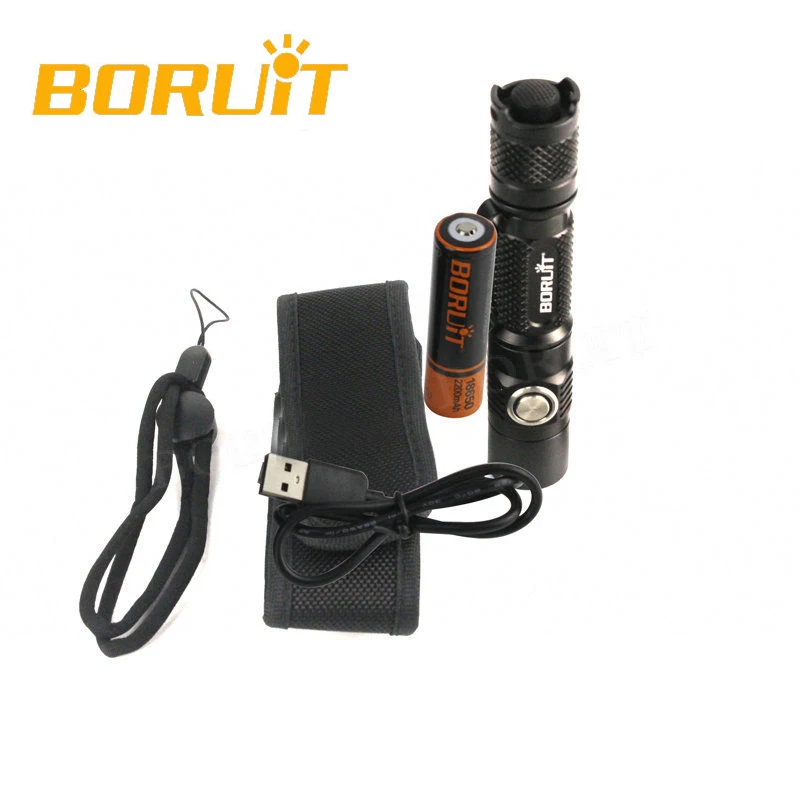Фонарик BORUiT BC03 18650 лм светодиодный USB перезаряжаемый тактический для