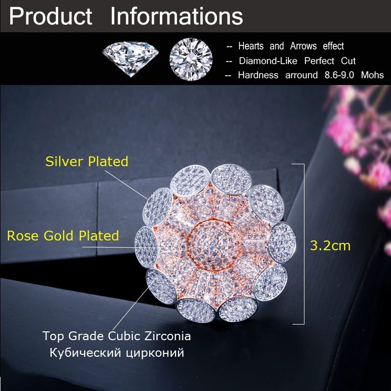 CWWZircons 2 тона серебро и розовое золото цвет африканский Дубай CZ Большие обручальные свадебные кольца ювелирные изделия для женщин R122