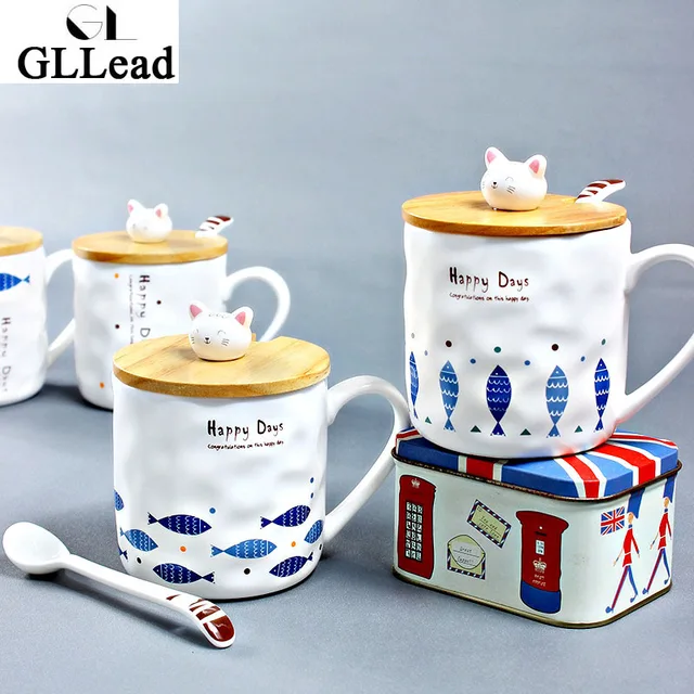 Gllead Anese Style Creative Ceramic Tea Mug Cute Kitty And Fish Gllead Anese Style Creative Ceramic Tea Mug Cute Kitty And Fish Cartoon Coffee Mugs Porcelain Milk