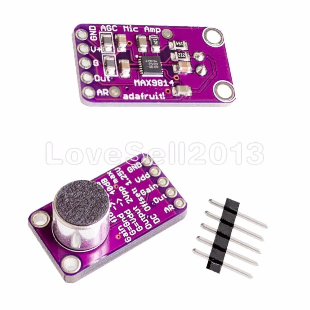 

MAX9814 Microphone AGC Amplifier Board Module Auto Gain Control for Arduino Programmable Attack and Release Ratio Low THD