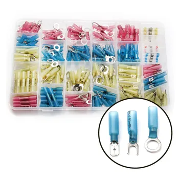 

260Pcs Insulated Waterproof Ring Fork Spade Splice Heat Shrink Assorted Butt Connectors Crimp Terminal Tool Kit AWG 22-10