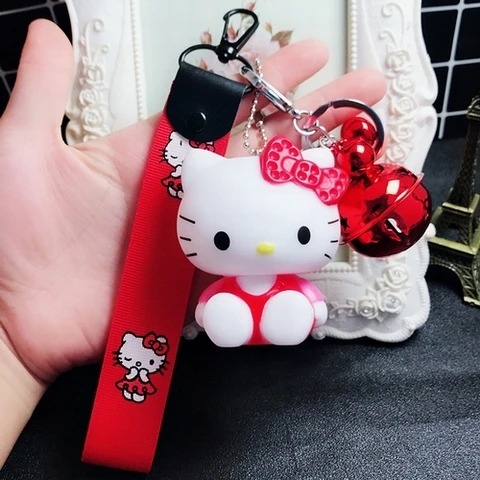 Милый мультяшный брелок hello kitty из кроличьего меха с помпонами и помпонами, брелок для женщин с кожаным ремешком и металлическим кольцом для ключей, брелок для автомобильных сумок D118 - Цвет: 4