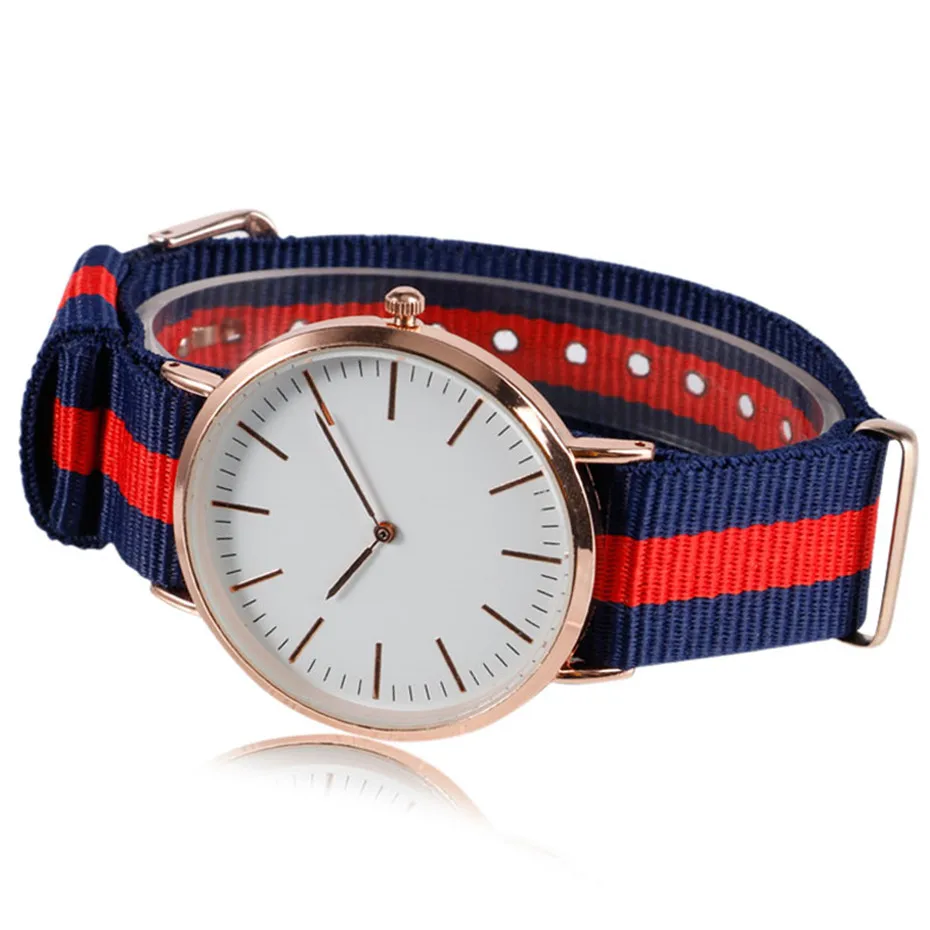 YISUYA Minimalist Blue & Red Stripe Nylon Strap Simple Fashion Casual Student Sport Quartz Wrist Watch Men Women Clock Bracelet (7)