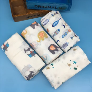 

new Fox Owl Cartoon muslin cotton gauze ins explosion baby bath towel 2 layer baby baby towel summer cotton bag 120x120cm